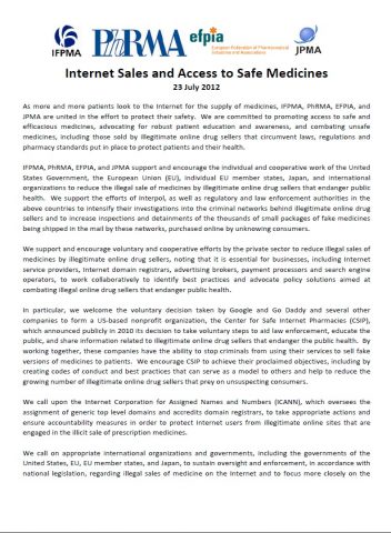 Joint Industry Statement on Internet Sales and Access to Safe Medicines