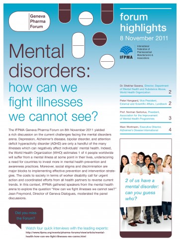 IFPMA event highlights: Mental disorders: how can we ﬁght illnesses we cannot see?