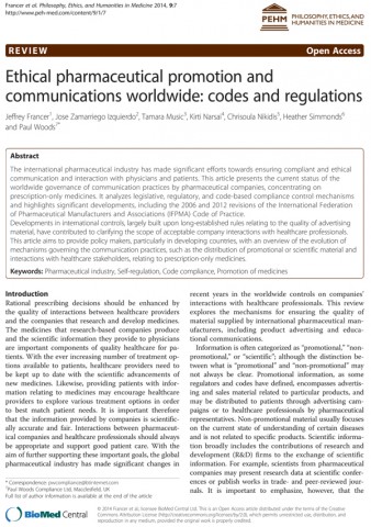 Ethical pharmaceutical promotion and communications worldwide: codes and regulations