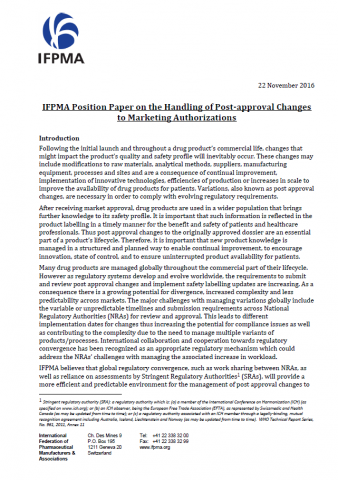 Handling of Post-approval Changes to Marketing Authorizations: Position Paper