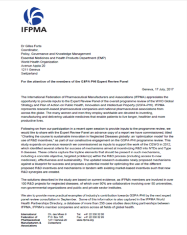 IFPMA Letter to GSPA-PHI Expert Review Panel