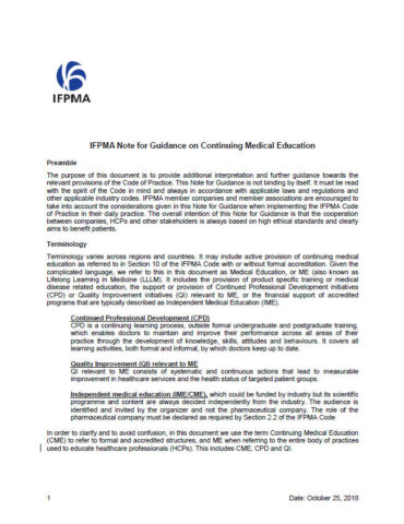 IFPMA Note for Guidance on Continuing Medical Education (2018)