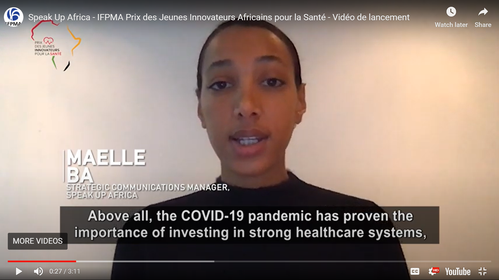 Speak Up Africa – IFPMA Prix des Jeunes Innovateurs Africains pour la Santé – Vidéo de lancement