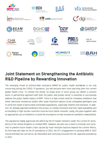 20 leading research, medical and pharmaceutical organizations call on G7 to step up action to strengthen the R&D antibiotic pipeline